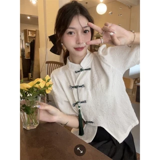 เสื้อเชิ้ตแขนสั้น กระโปรง พลัสไซซ์ สไตล์จีน แฟชั่นฤดูใบไม้ผลิ และฤดูร้อน สําหรับผู้หญิง