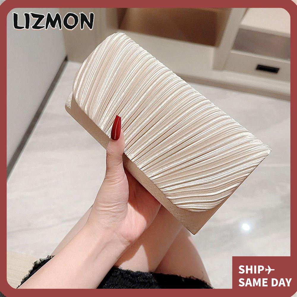 Lizmon กระเป๋าราตรี, กระเป๋าสะพายไหล่ ผ้าไหม สีทองสดใส, กระเป๋าปาร์ตี้ แฟชั่น สําหรับผู้หญิง