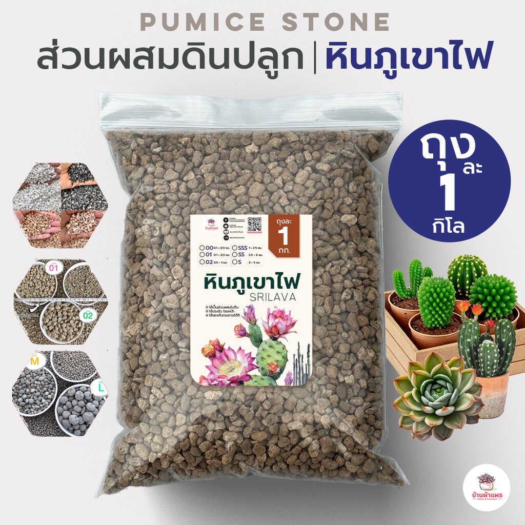 [ 1 กก. ] ส่วนผสมดินปลูก หินภูเขาไฟ แคคตัส ไม้อวบน้ำ กุหลาบหิน cactus&succulent