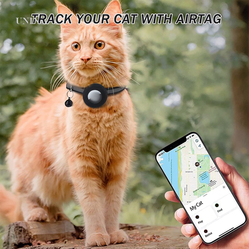 Uningt ปลอกคอแมว AirTag ปลอกคอลูกแมวในตัว พร้อมที่ใส่แท็ก Apple AirTag ปลอกคอแมว GPS สะท้อนแสง พร้อมกระดิ่ง [สีดํา] ปลอกคอแมว ติดตาม น้ําหนักเบา