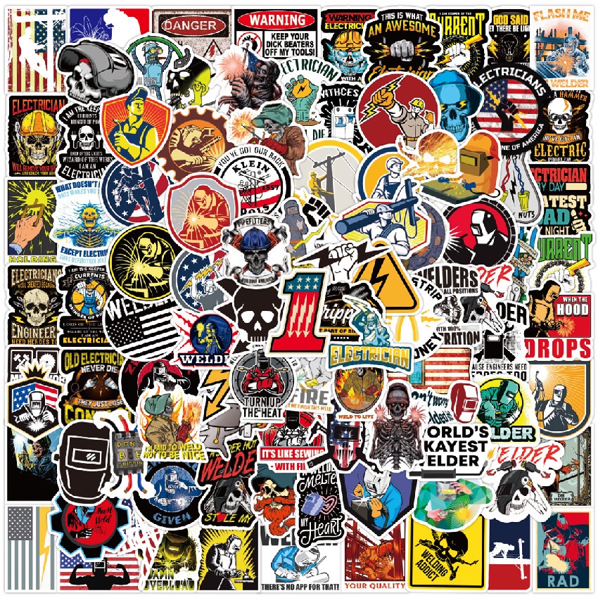 100Pcs/Set Electrician & Welder Stickers Waterproof DIY Fashion Doodle Decals Stickers