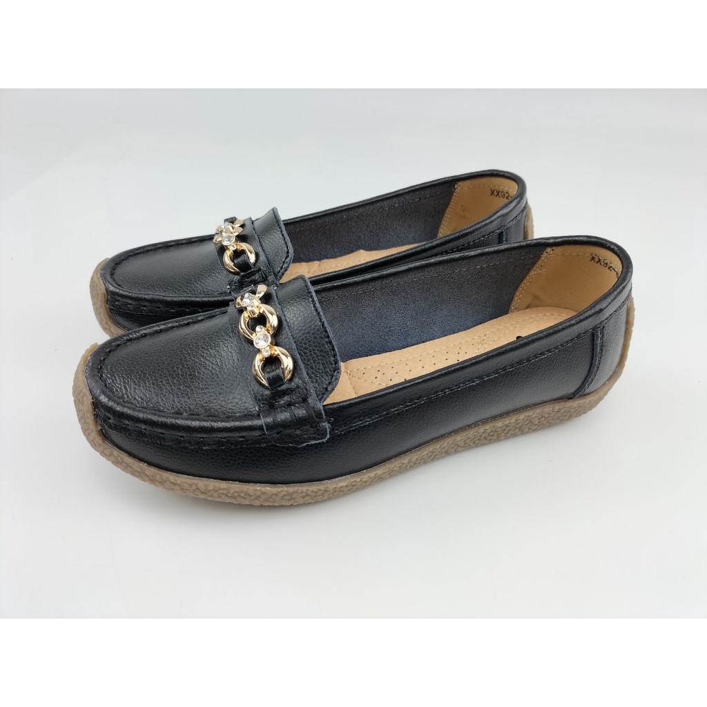 CSB รองเท้าหนังวัว XX92-677 รองเท้าแฟชั่นผู้หญิง ด้านหน้ารองเท้าติดอะไหล่ทอง