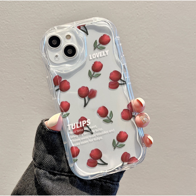 เคส Realme 11 12+ 12 Plus Pro+ 11X 10 10Pro+ เคสเรียลมี 10T 9i 5G 4G 8 Pro Realme9i 9Pro 8i 7 7i 6 Pro 5 5s 5i 6i 6s โทรศัพท์มือถือแบบนิ่ม กันกระแทก ลายดอกทิวลิปสีแดง สําหรับ