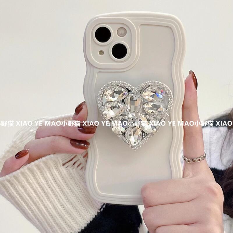 ใหม่ เคสโทรศัพท์มือถือ ลายหัวใจ ประดับเพชร ไฮเอนด์ พร้อมขาตั้ง สําหรับ IPhone 11 1213 Pro MAX X XR XS MAX SE Apple 7 Plus 8 Plus IPhone 14 15 Pro