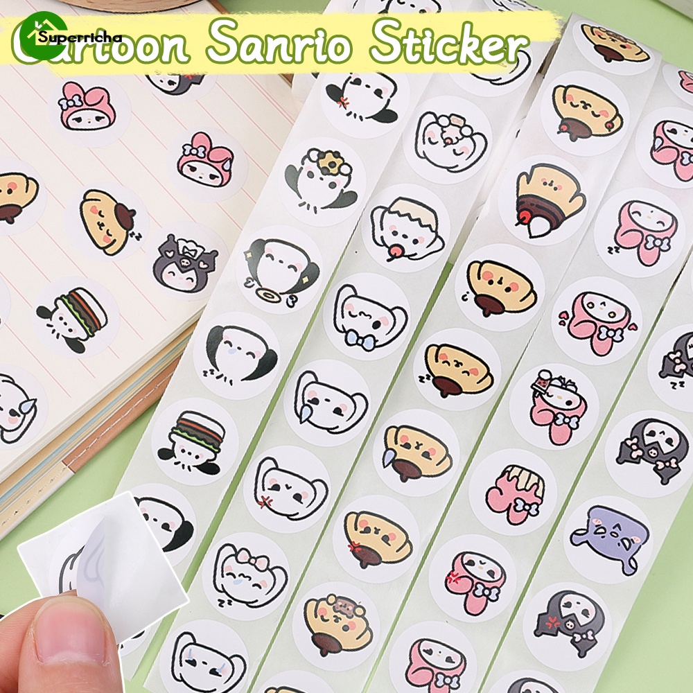 SANRIO สติกเกอร์ซีล ลายการ์ตูน Cinnamoroll Melody Kuromi Pochacco สําหรับตกแต่งสมุดอัลบั้ม 200 ชิ้น ต่อม้วน