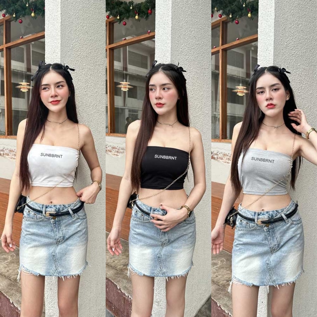 Aurora 🛒พร้อมส่ง🚚 เสื้อไหมพรม เกาะอก ผ้ายืด มีฟองน้ำ ผ้านิ่ม ใส่สบาย 4832H