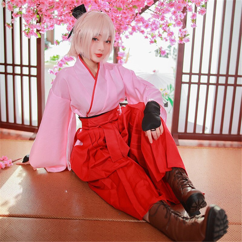 ชุดคอสเพลย์ อนิเมะ FGO Fate Grand Sakura Saber Okita Souji Kendo Kimono แบบดั้งเดิม สไตล์ญี่ปุ่น พร้อมวิกผม - รูปที่ 2
