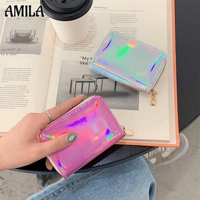 Amila กระเป๋าสตางค์เลเซอร์ Y2K อเนกประสงค์ ขนาดใหญ่ จุของได้เยอะ ป้องกันการเสื่อมสภาพ แฟชั่นยอดนิยม สไตล์เกาหลี สําหรับผู้หญิง