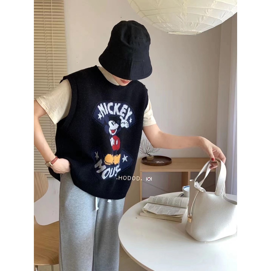 เสื้อกันหนาวแขนกุดลําลอง ผ้าถัก ทรงหลวม ลายการ์ตูนกระโหลก แฟชั่นฤดูใบไม้ร่วง สไตล์เกาหลี 2023