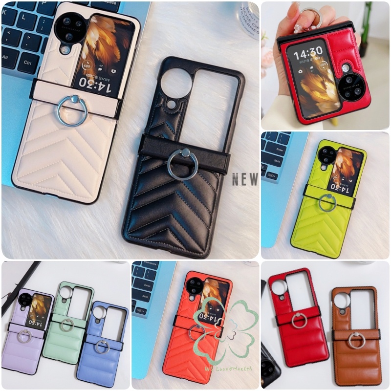 เคสโทรศัพท์มือถือหนัง PC แข็ง แบบฝาพับ กันกระแทก ลายทแยง 3D พร้อมแหวนขาตั้ง สําหรับ OPPO Find N3 N2