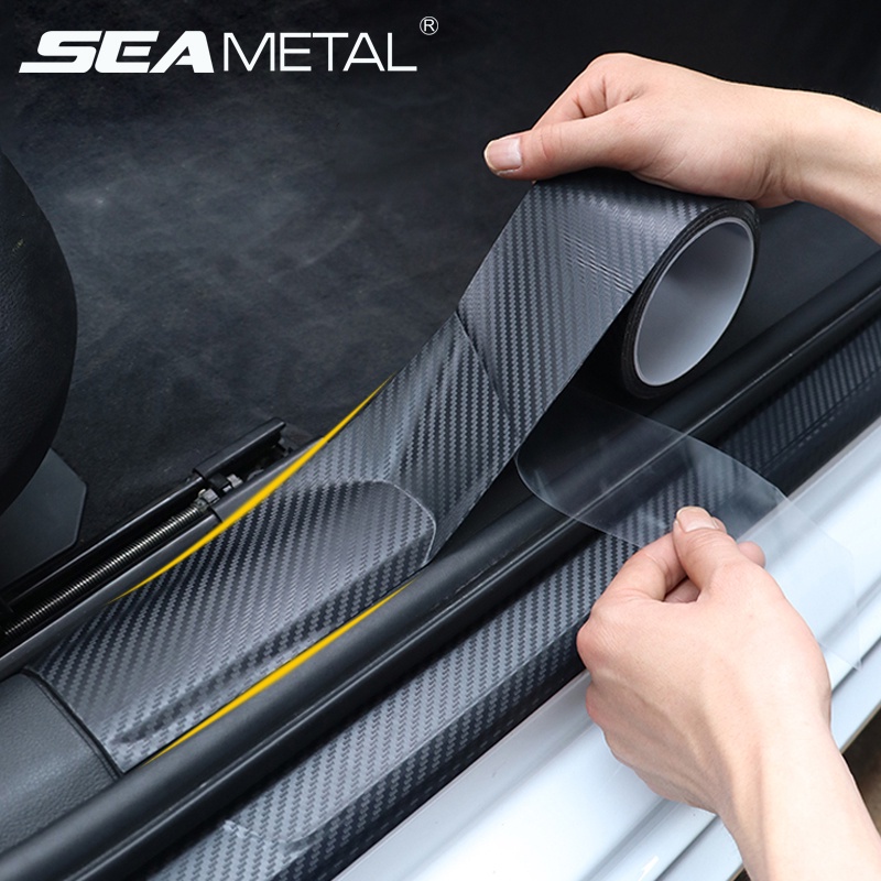 Seametal สติกเกอร์ฟิล์มคาร์บอนไฟเบอร์ 3D ป้องกันรอยขีดข่วน สําหรับติดขอบประตูรถยนต์