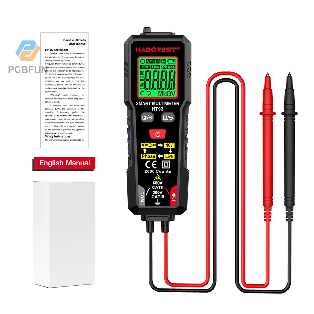Pcbfun Habotest มัลติมิเตอร์ดิจิตอล Ht93 2000 Counts Smart Dc/ac โวลต์มิเตอร์ Ncv Tester