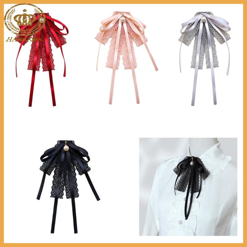 Han ผู้หญิง JK ลูกไม้ ริบบิ้น พรีไทด์ โบ เข็มกลัด หมุด มุก กิ๊บติดปกเสื้อ เนคไท