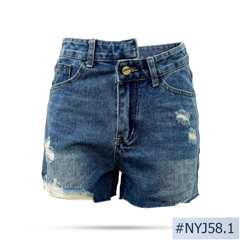 นิยมยีนส์ Niyom jeans รุ่น NYJ58.1 กางเกงยีนส์ขาสั้นแต่งขาด  สียีนส์เข้ม ผ้าไม่ยืด แต่งขาด ปลายขาตัด