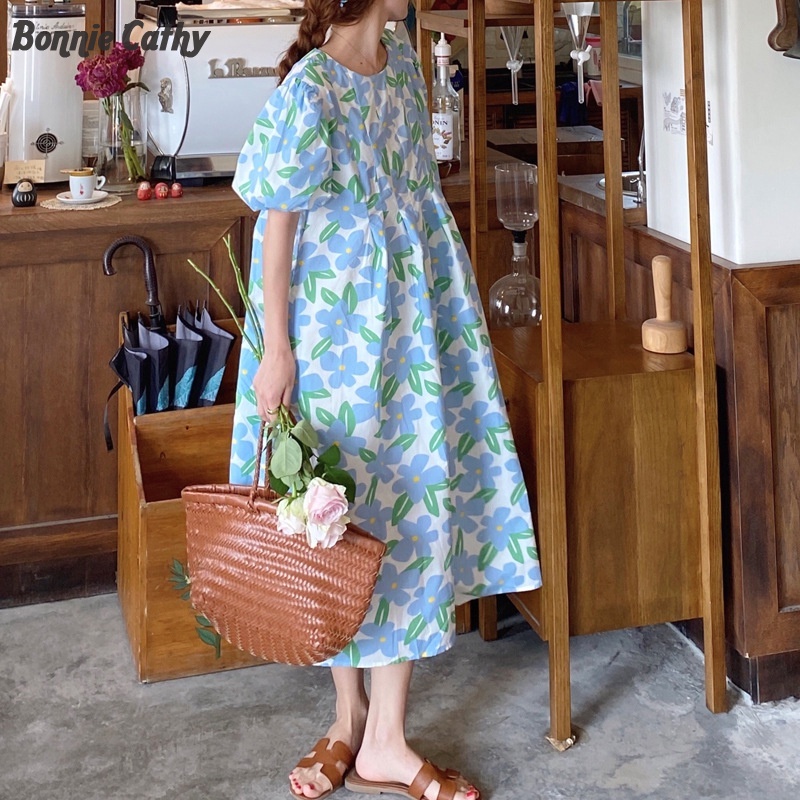 Bonnie Cathy ชุดคลุมท้อง การออกแบบดอกไม้ น้ำขึ้นน้ำลง การออกแบบฝรั่งเศส พระคุณ ตกแต่งดอกไม้สีฟ้า สไตล์เรียบง่าย กระโปรงลำลอง