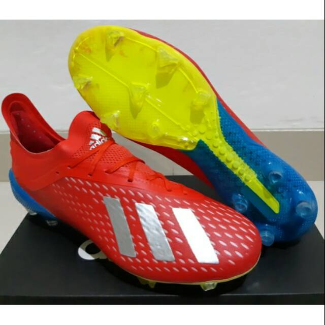 Adidas X18.1 รองเท้าฟุตบอลสีแดงสีเหลืองสีน้ำเงิน สันทนาการ