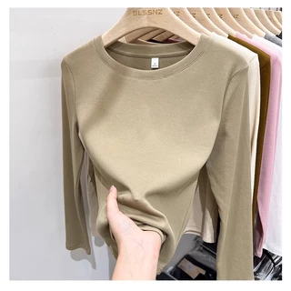 เสื้อยืด แขนยาว ทรงสลิมฟิต แฟชั่นฤดูใบไม้ร่วง สําหรับผู้หญิง