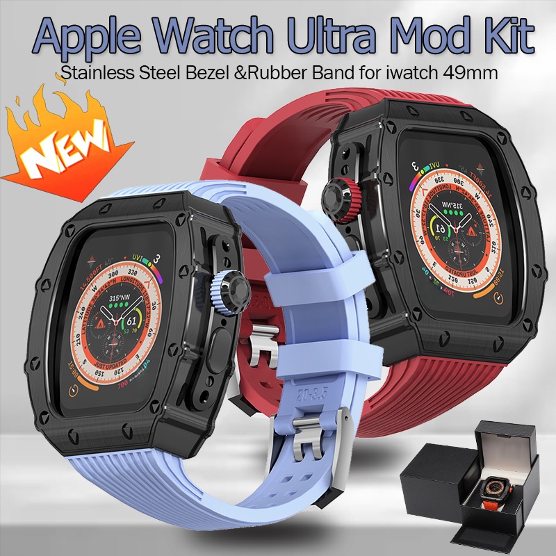 ชุดดัดแปลง สายนาฬิกาข้อมือยางโลหะ หรูหรา สําหรับ Apple Watch Ultra 49 มม. iWatch 49 มม. Ultra 49 มม.
