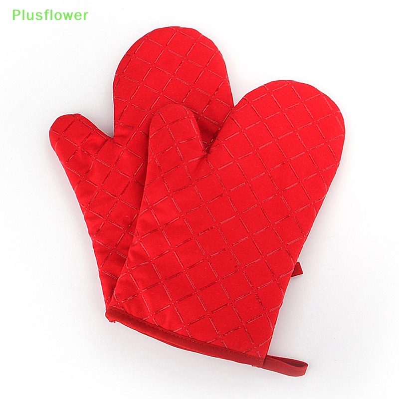 (Plusflower) ถุงมือเตาอบ แบบสองชั้น ทนความร้อน พร้อมซิลิโคน และผ้าฝ้าย ถุงมือครัว ถุงมือเตาอบ แบบยืดหยุ่น สําหรับไมโครเวฟ ใหม่