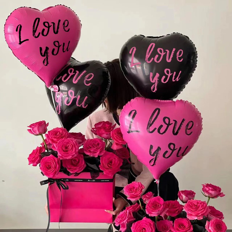 ลูกโป่งอลูมิเนียม รูปหัวใจ I LOVE YOU สีกุหลาบแดง สีดํา ขนาด 18 นิ้ว สําหรับตกแต่งปาร์ตี้วาเลนไทน์ งานแต่งงาน 4 ชิ้น ต่อชุด
