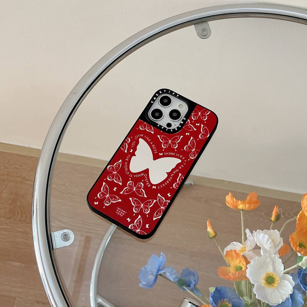 Casetify เคสกระจกอะคริลิคแข็ง ลายผีเสื้อ สีแดง สําหรับ IPhone 15 Pro Max 14 Pro 13 12 12pro 11 Pro Max