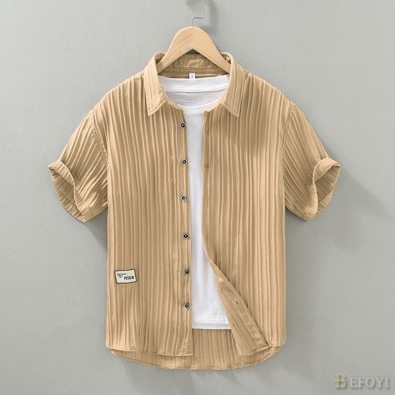 เสื้อคาร์ดิแกน แขนสั้น คอปก ผ้าเรยอน แบบบาง พับได้ ทรงหลวม สําหรับผู้ชาย DTT39