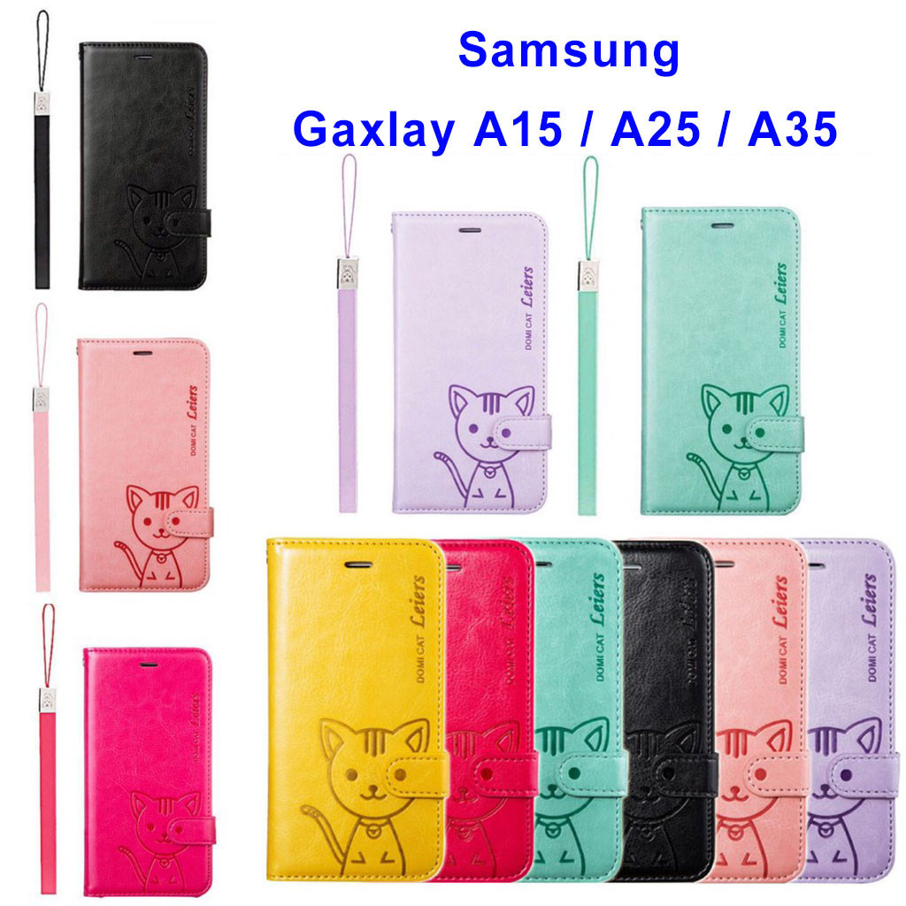 จัดส่งทันที Case For Samsung Gaxlaxy A35 5G/A25/A15/A05/A55 A05S A07 A06 A16 เคส ฝาพับ ใส่บัตรได้ตั้งได้ แถมสาย Domicat