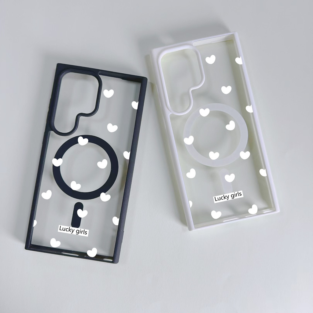 White Love Heart S25plus S25 ultra สําหรับ Samsung s22 s22plus ultra กรณี Girly S23 S23Plus s23fe s24 s24plus s24ultra ปกหลัง