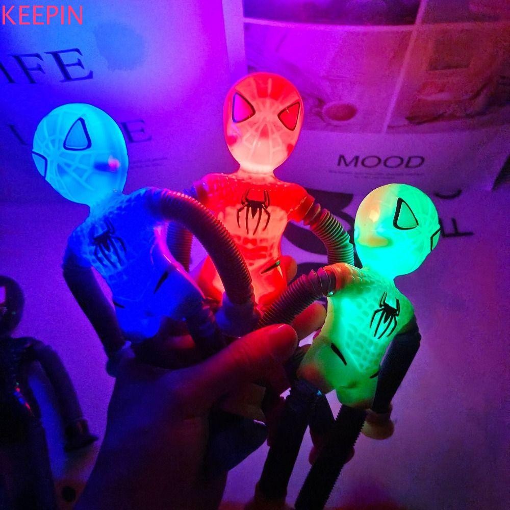 Keepin 18 ซม.Spider-Man รุ่น,การ์ตูนเรืองแสง Spider Man Pop Tubes ของเล่น,สนุกยืด Fidget ของเล่น Luminous Superhero ดูดถ้วยของเล่นเด็ก