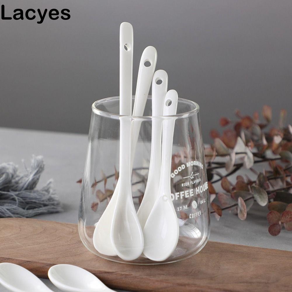Lacyes ช้อนด้ามยาว, ช้อนกวนสีขาวเซรามิก, เครื่องใช้บนโต๊ะอาหาร Creative Mini Seasoning Spoon Tea Coffee