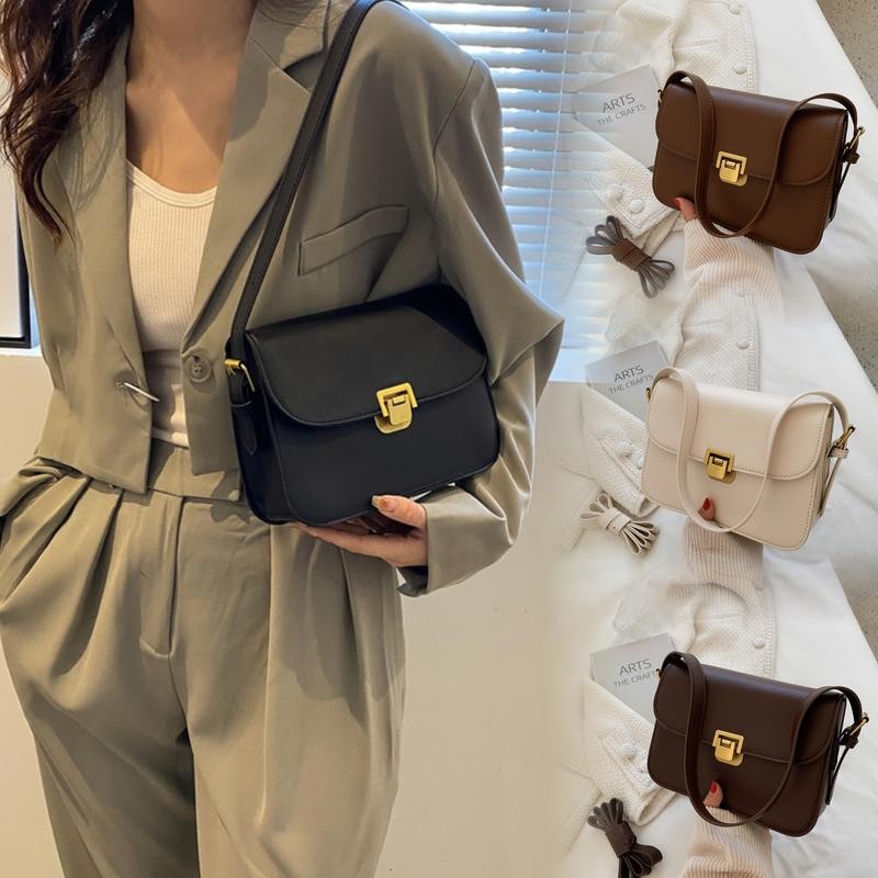 แฟชั่นกระเป๋าสะพายไหล่ผู้หญิงใหม่หนัง PU อินเทรนด์ Monochrome Crossbody Casual Simple Commuting