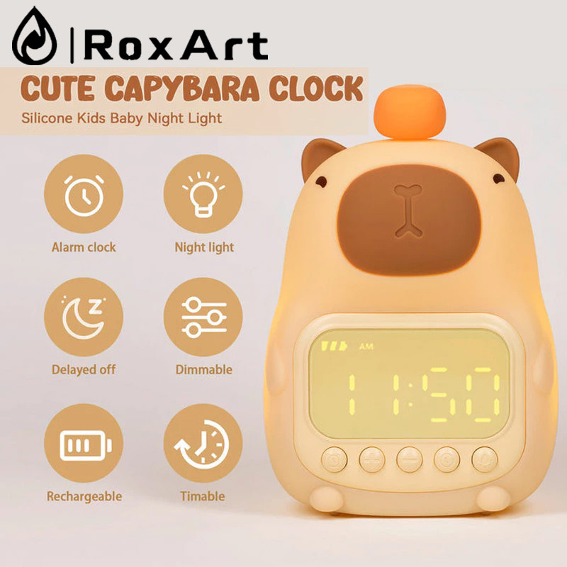 Capybara นาฬิกาปลุกตั้งโต๊ะ นาฬิกาปลุกดิจิทัลตั้งโต๊ะ LEDเลื่อนปลุกได้ ไฟสัมผัสแบบกลางคืน
