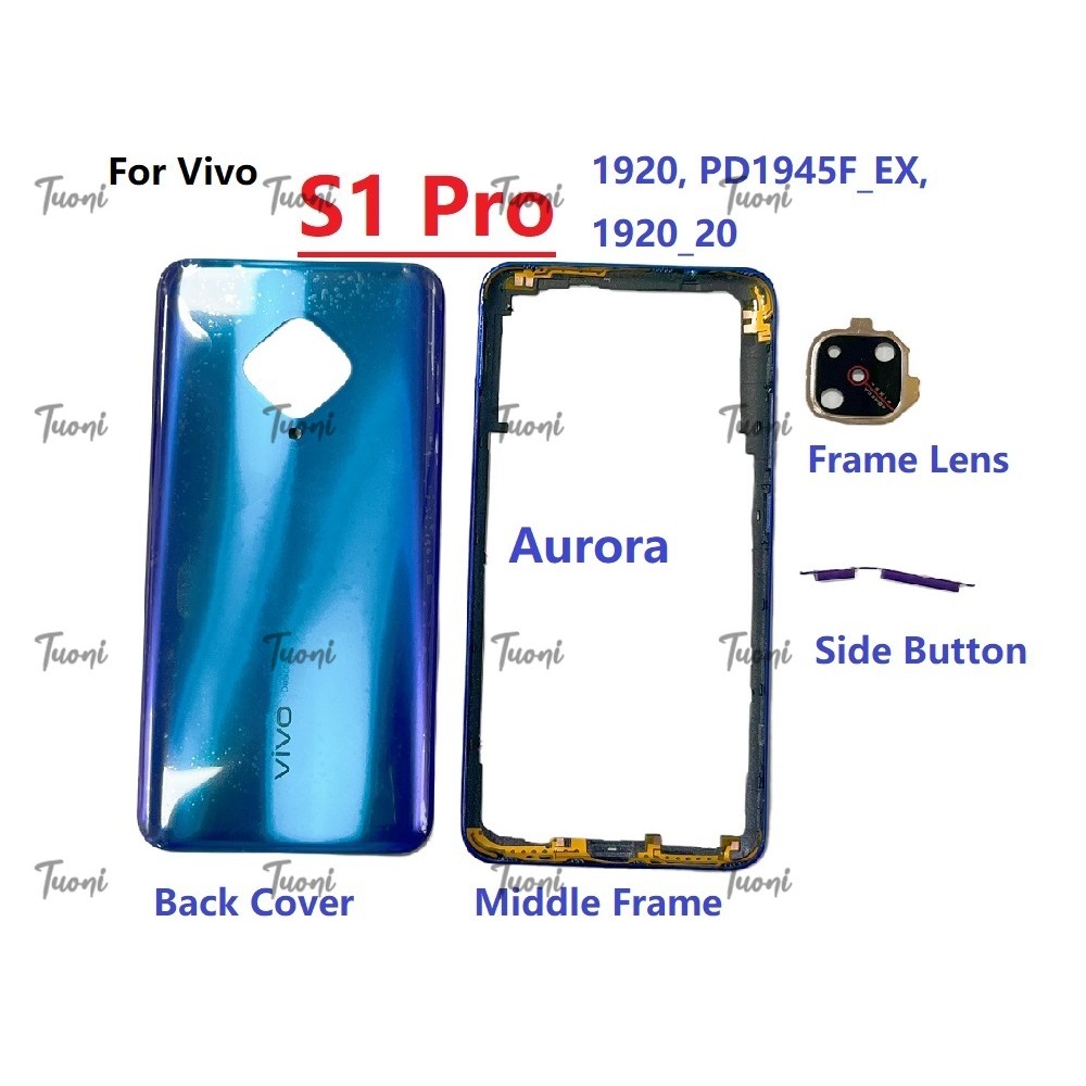 ฝาหลังแบตเตอรี่พร้อมกรอบกลางสําหรับvivo S1 Pro 1920 PD1945Fกล้องเลนส์เปลี่ยนชิ้นส่วน