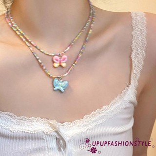 Up[]- สร้อยคอโซ่ จี้ลูกปัดผีเสื้อ หลากสี สีชมพูหวาน เครื่องประดับ สําหรับตุ๊กตาบาร์บี้ ของขวัญวันเกิด ผู้หญิง และเด็กผู้หญิง