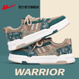 Warrior official mens shoes summer style 2023 cashew flower board shoes men รองเท้าผ้าใบลายpaisley เสริมส้นสไตล์เกาหลี