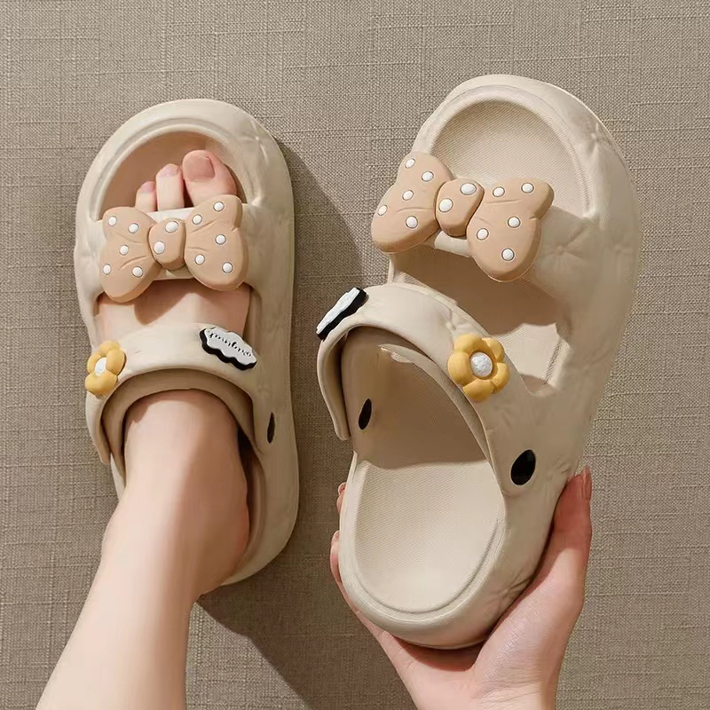 ToyNo.1🧸 พร้อมส่ง🧸 "LT-FOR" รองเท้าแตะแบบสวม สาย2เส้น ติดโบว์ตรงกลาง