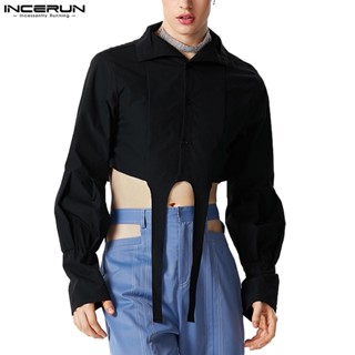 Incerun เสื้อครอป แขนยาว แขนพัฟ สไตล์วินเทจ สําหรับผู้ชาย