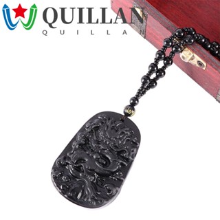 Quillan สร้อยคอโซ่ ประดับลูกปัดหินออบซิเดียนธรรมชาติ สีดํา ของขวัญ สําหรับผู้ชาย และผู้หญิง