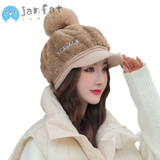 Janfat หมวกแก๊ป ขนปุยนิ่ม หนา ให้ความอบอุ่น สีพื้น แฟชั่นสําหรับผู้หญิง