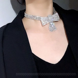 0931YWTS European and American Fashion Grandeur Personality Diamond Bow Necklace Banquet Luxurious and Personalized Necklace Full Diamond Clavicle Chain Female LBYC