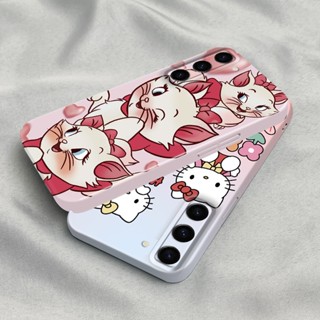 เคสโทรศัพท์มือถือ PC แข็ง ปิดด้านหลัง ลาย Hello Kitty หัวใจ สีชมพู แวววาว สําหรับ Samsung Galaxy S23 Plus Ultra S22 S21 S20 FE Note9 Note 10 Plus Pro