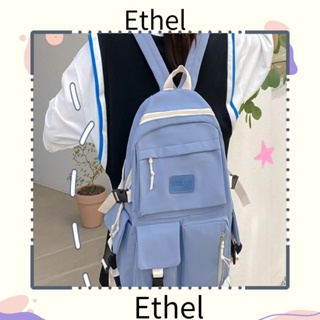 Ethel1 กระเป๋าเป้สะพายหลัง กระเป๋านักเรียน ผ้าแคนวาส ขนาดใหญ่ จุของได้เยอะ สีดํา แฟชั่นเรียบง่าย สําหรับนักเรียน