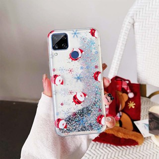 Ybd เคสโทรศัพท์มือถือ ลายต้นคริสต์มาส ซานตาคลอส กวาง มีทรายไหล สําหรับ OPPO Realme C15 C21 C12 C25 C25S Realme Narzo 20 30A 50A