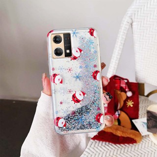 Ybd เคสโทรศัพท์มือถือ ลายต้นคริสต์มาส ซานตาคลอส กวาง มีทรายไหล สําหรับ OPPO Reno 7 Reno 8 4G F21 Pro 4G