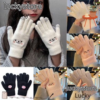 Lucky ถุงมือผ้าแคชเมียร์ถัก หน้าจอสัมผัส ให้ความอบอุ่น แฟชั่นฤดูหนาว สําหรับผู้หญิง