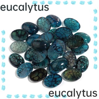 Eucalytus1 ลูกปัดหินอาเกต มังกร ทรงวงรี แบน 25*18 มม. สีฟ้า สําหรับทําเครื่องประดับ DIY 10 ชิ้น