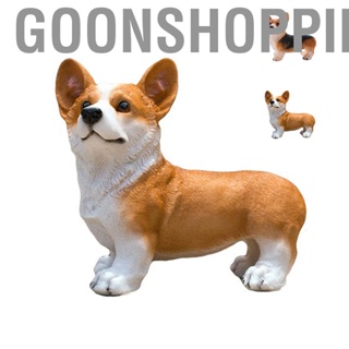 Goonshopping Dog Statue Vivid Cute Style Small Compact Resin Material Corgi Ornament for Gardens Indoor Desks