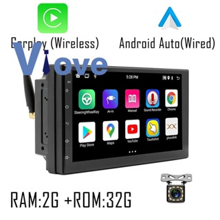 เครื่องเล่นมัลติมีเดีย GPS วิทยุ FM กล้อง กระจก บลูทูธ 7 นิ้ว 2+32G Android 10.1 2Din สําหรับรถยนต์