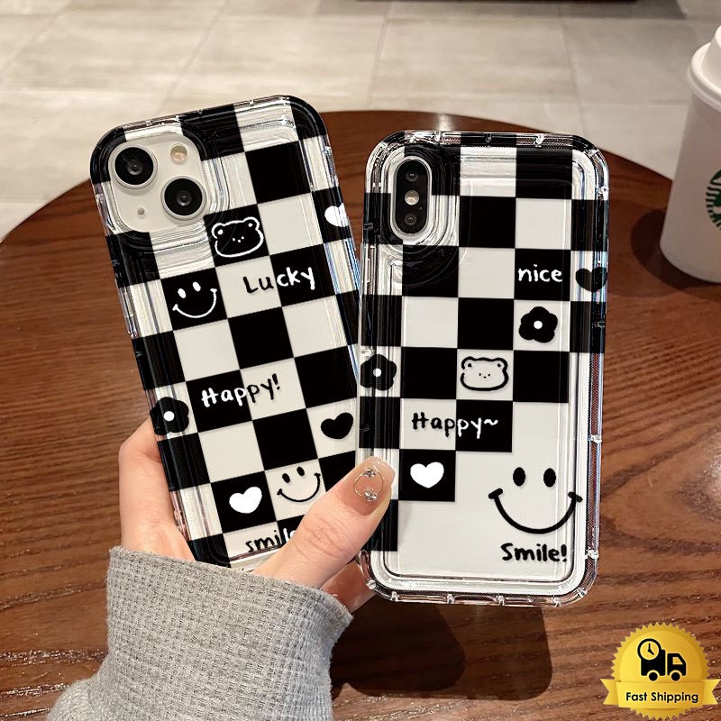 ชัดเจนเคสโทรศัพท์คู่สำหรับไอโฟน 11 12 13 14 15 Pro Max XR 7 6 8 Plus X XS ยิ้มมีความสุข กันกระแทก เคสโทรศัพท์มือถือ