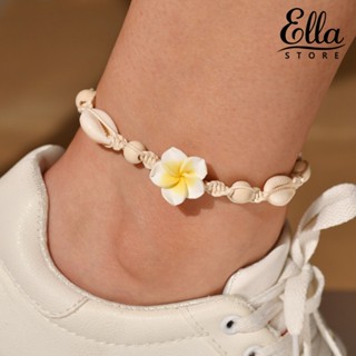 Ellastore123 สร้อยข้อเท้า ประดับลูกปัดเปลือกหอย ดอกไม้ สไตล์โบฮีเมียน สําหรับผู้หญิง